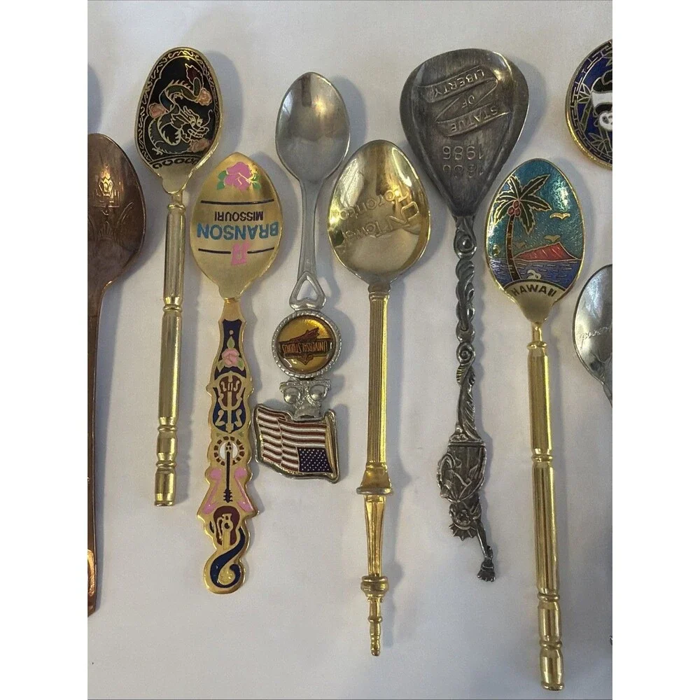 Vintage Souvenir Spoon Lot Enamel Travel Dragon Hawaii Sea World Panda Lot Of 10
